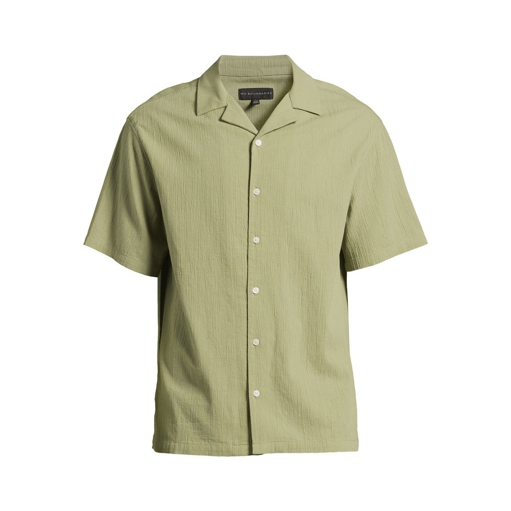 No Boundaries Mens Button Front Shirt S Green Fresh Fern Cotton Crinkle Casual